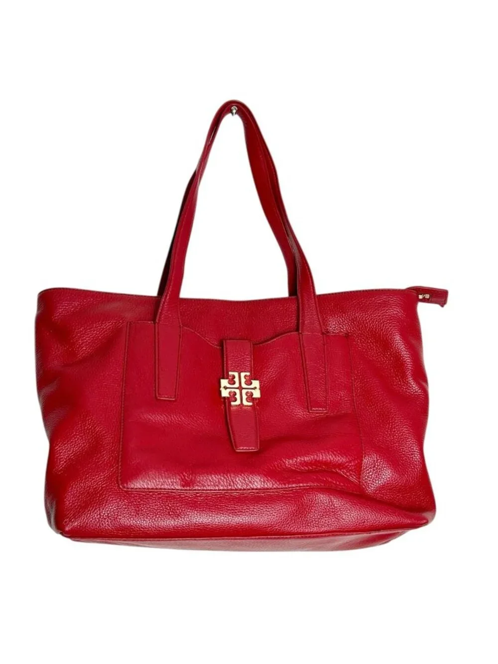 Tory Burch Plaque Large Pebbled Leather Tote in Kir Royale